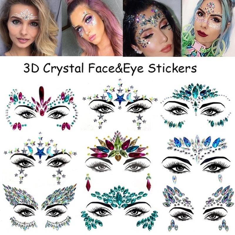 1Pcs 3D Crystal Face Stickers Decoration Face Eye Stickers Chest Sticke Glitter DIY Jewelry Festival Party Temporary Tattoo Stickers for Women
