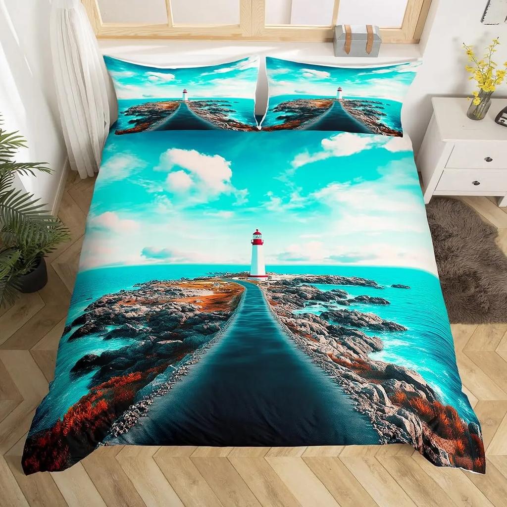 Aquarell Leuchtturm Segelboot Bettbezug Eiffelturm Bettwäscheset Nautisches Abenteuer Tagesdecke Polyester Steppdeckenbezug