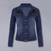 Yousheng Women Denim Jacket Retro Single-breasted Slim Fit Turn-down Collar Long Sleeves Solid Color Flap Pockets Lady Coat Commuting Shopping Jacket