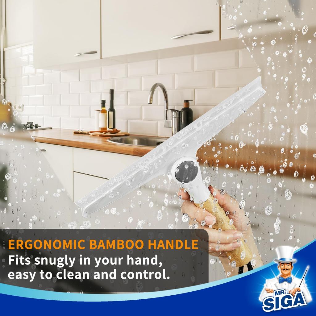 Rotatable Silicone Squeegee Suction Cup Bamboo Handle for W25 X MR.SIGA (with Hook) Bathroom, Mirrors, Windows, Approx. H20.5cm