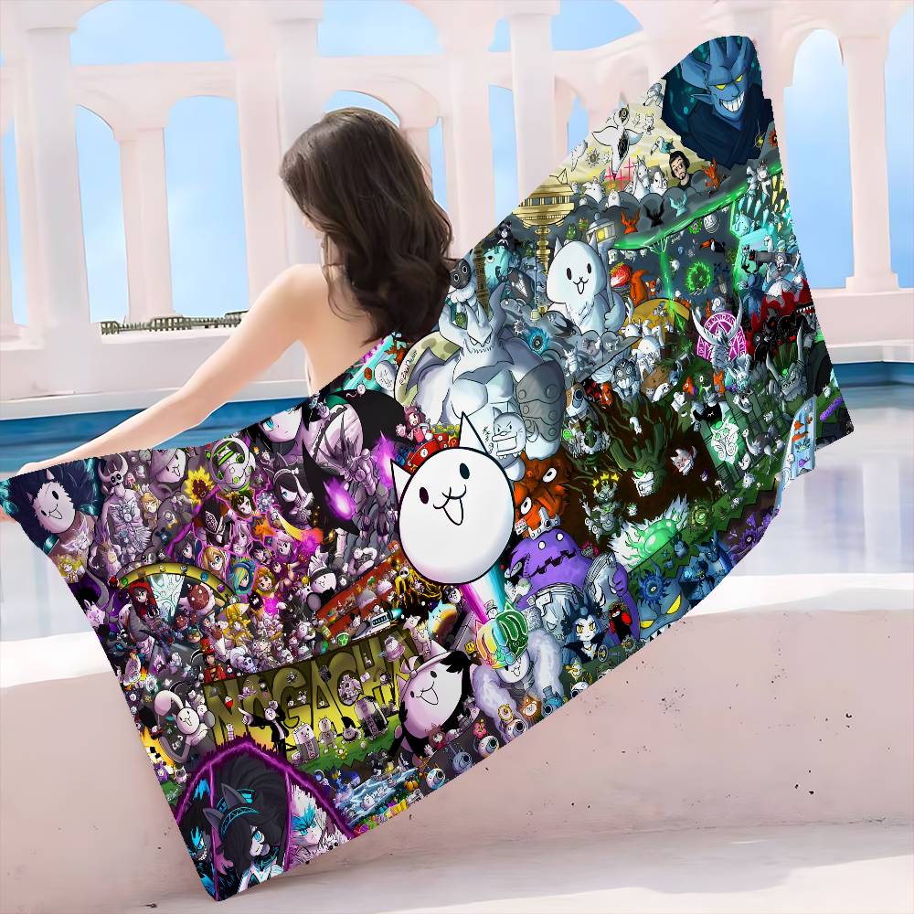 Battle Cats Anime Microfiber Beach Towel Absorbent Quick Dry Soft Yoga Swimming Resort Mountain Climbing Towel