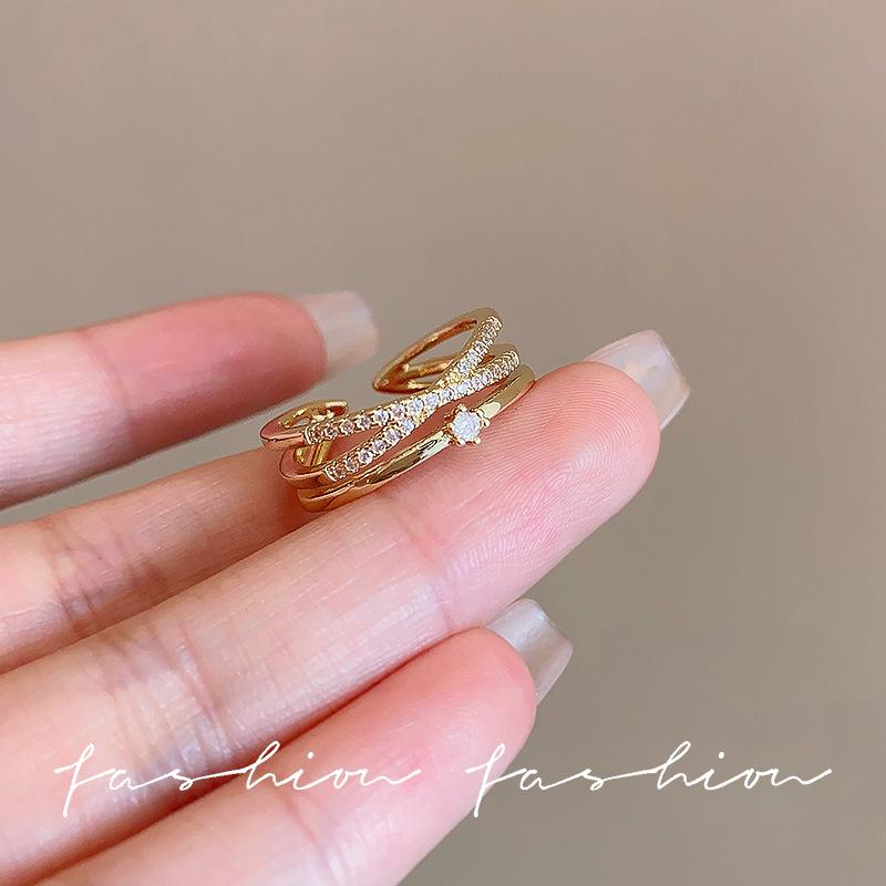 

Изысканное открытое кольцо с цирконом в корейском стиле для женщин - Роскошное парное кольцо Open Adjustable