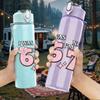 1PC Soft Pink Sixty Seven Number Print 750ml Color Plastic Sports Water Bottle Leakproof Flip Straw Lid Suitable for Sports Office Home Use