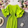 French Bellflower Fairy Mori Lotus Leaf Big Trumpet Sleeve Pleated Dress Mopping the Floor and Swinging Temperament Long Dress