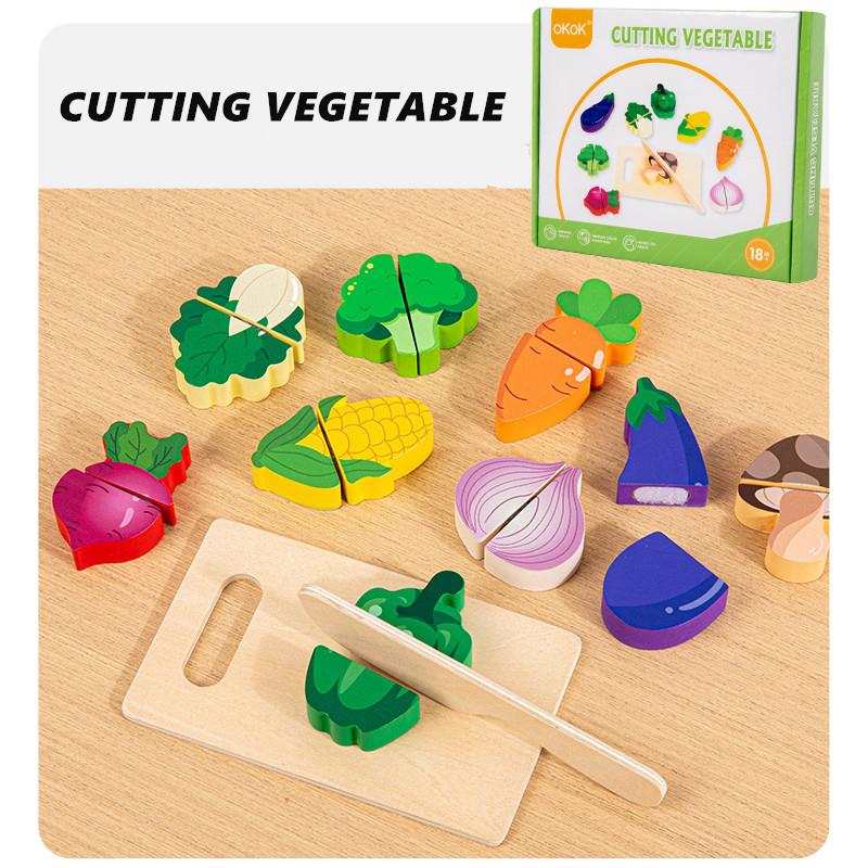 1Pc Wooden Kitchen Pretend Play Food Cutting Toy With Storage Bag Suitable For Children 18 Months And Up