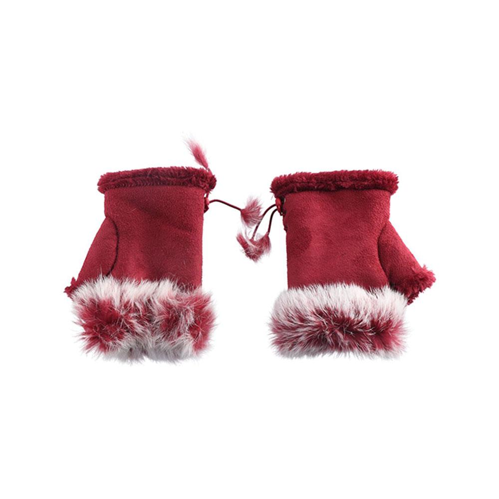 Hand Girls Mitten Trim Color Wrist Warm Fashion Soft Rabbit Fur Fingerless Women Gloves