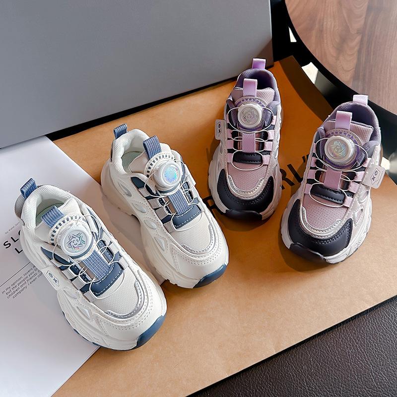 Children's spring new 2025 button shoes leather surface platform non-slip casual shoes boys running shoes fashionable and versatile