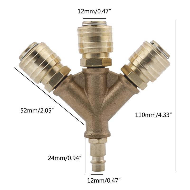 Upgraded Compressed Air Distributor 3-Way with Couplings 1/4Inch Air Hose Quick Coupling Distributor Brass Compresser