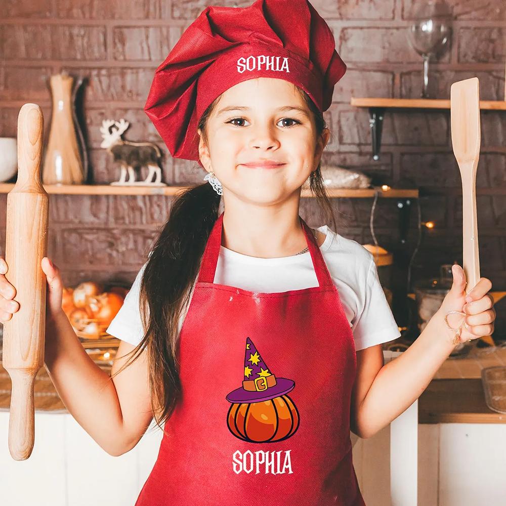 Custom Halloween Apron Chef hat Halloween Gift Kids Witch Painting Aprons Kitchen Decor Baking Cooking Supplies Trick Or Treat