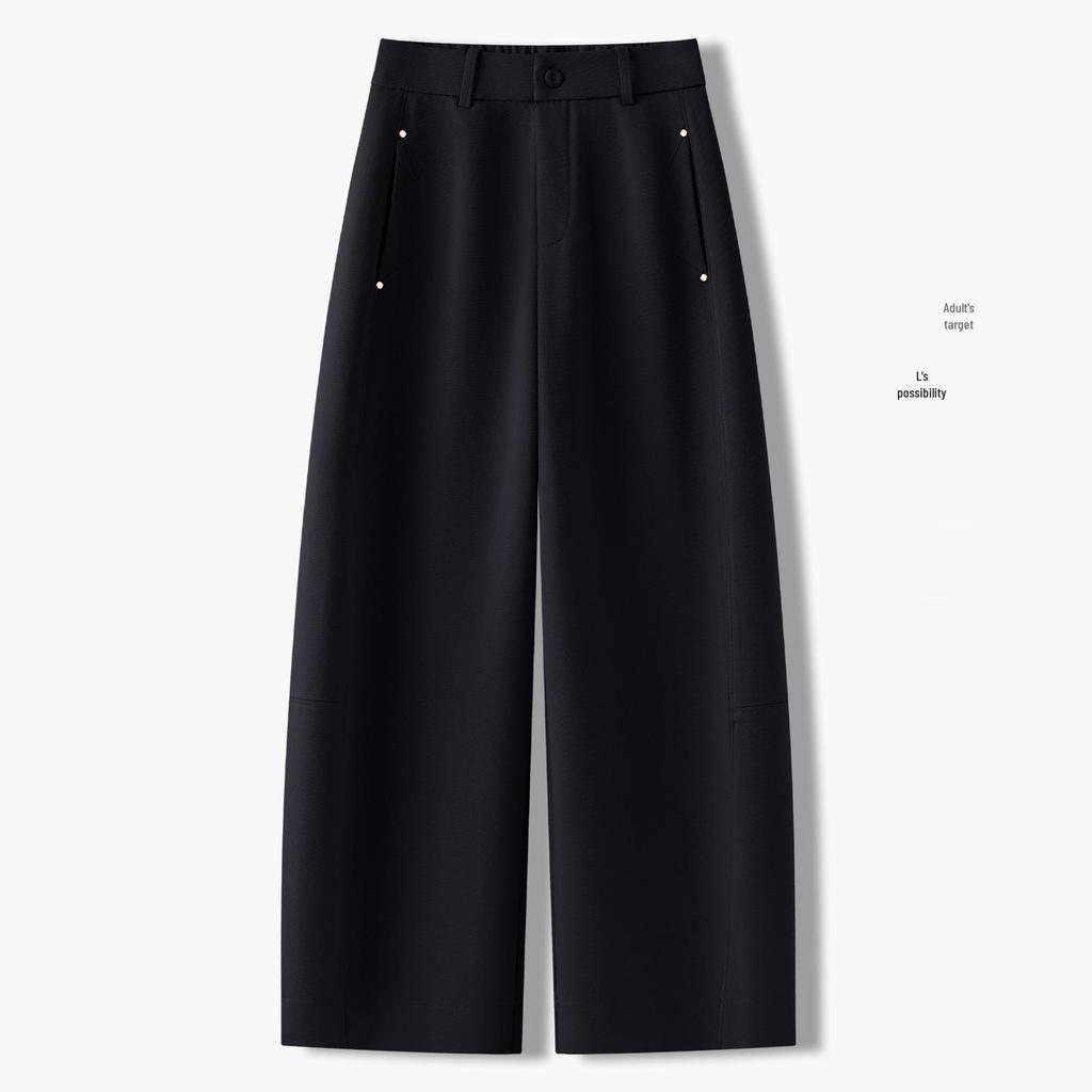 Women's Spring 2026 Nine-Tenth Length Curved Leg Wide-Leg Pants - Loose, Petite, Straight-Leg Suit Style