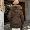 Large Fur Collar Belt Down Cotton Jacket for Women Winter Waist Belt Slimming Thick Sweet Coat