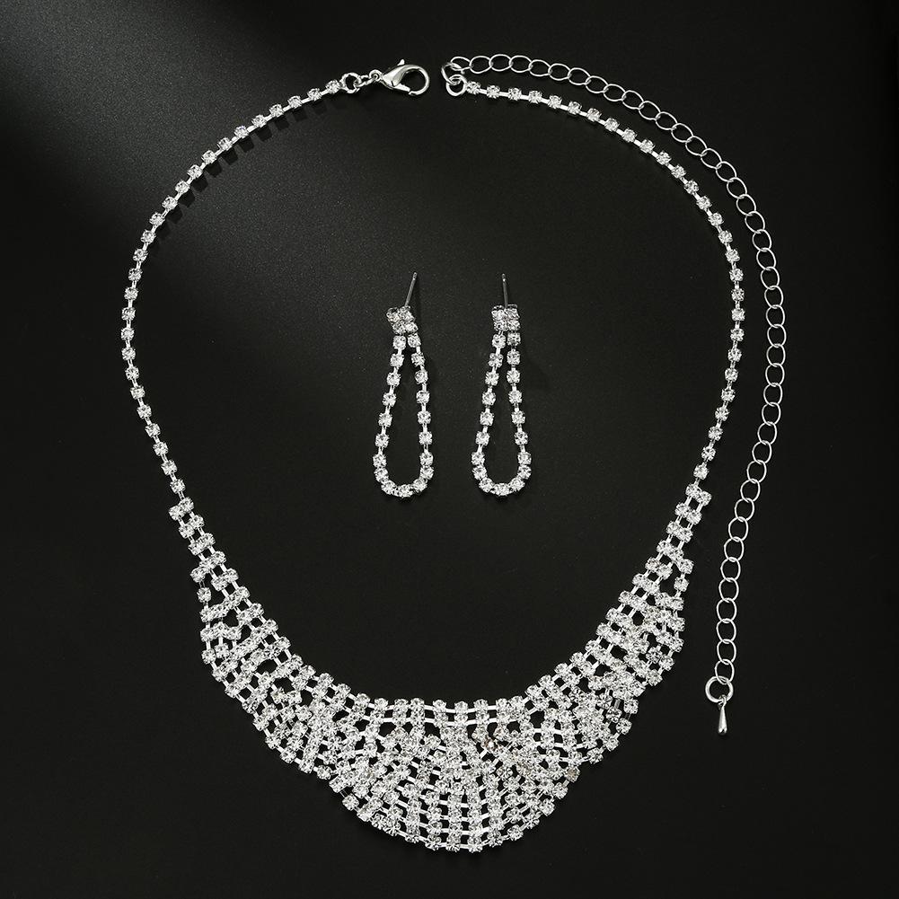 Hot Super Flash Full Diamond Necklace Earrings, Luxury Chain Exaggerated Dress Banquet Live Streaming Host Accessories