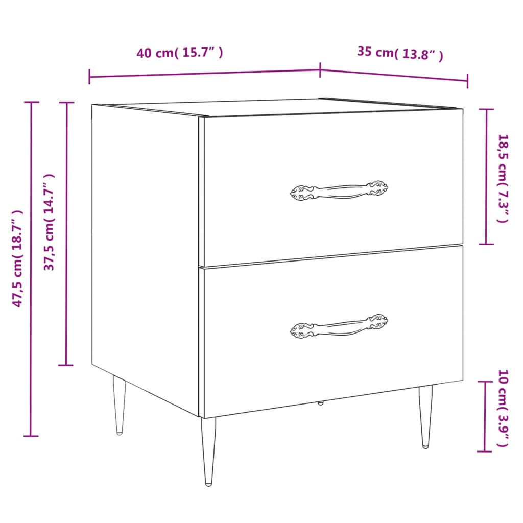 Nightstands (2 pcs) Sonoma Oak Finish 40 x 35 x 47.5 cm Engineered Wood