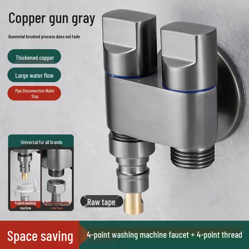 Copper Washing Machine Tee Valve: Dual Control, Double Outlet Universal Faucet