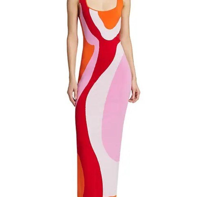 

Versitile European and American Personalized New Knitted Sleeveless Vest Long dress Low Cut Sexy Color Matching Sexy Sheath Dress Color L