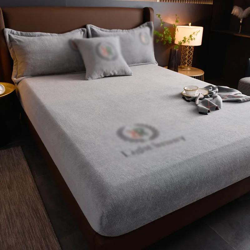 Thicken Velvet Bed Cover Elastic Bed Sheets Set Mattress Cover Soft Queen King Solid Color 90/150/x200 For Free Shipping