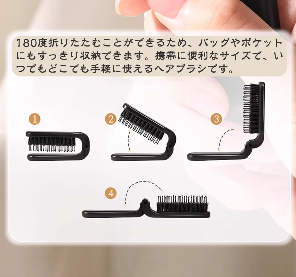 PrimeBlis Foldable Boar Portable Brush for Scalp Shiny and Smooth Suitable for All Hair Unisex Hairbrush, Comb, Bristle, Massage, Hair, Types, (Black)