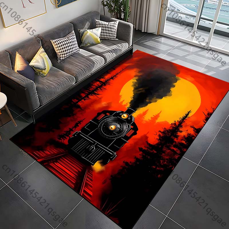 Retro Steam Train Pattern Rug Carpets for Bedroom Living Room Bathroom Mat Creative Door Mat Cloakroom Home Decor Area Rug