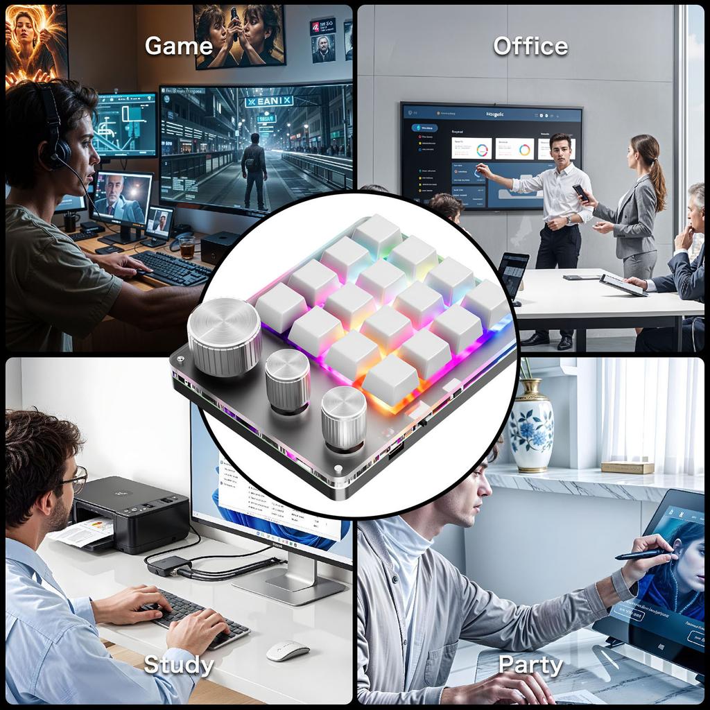 Programmierbare Tastatur 16 Tasten 3 Drehregler USB-kabelgebunden Lautstärkeregelung Gaming-Tastatur