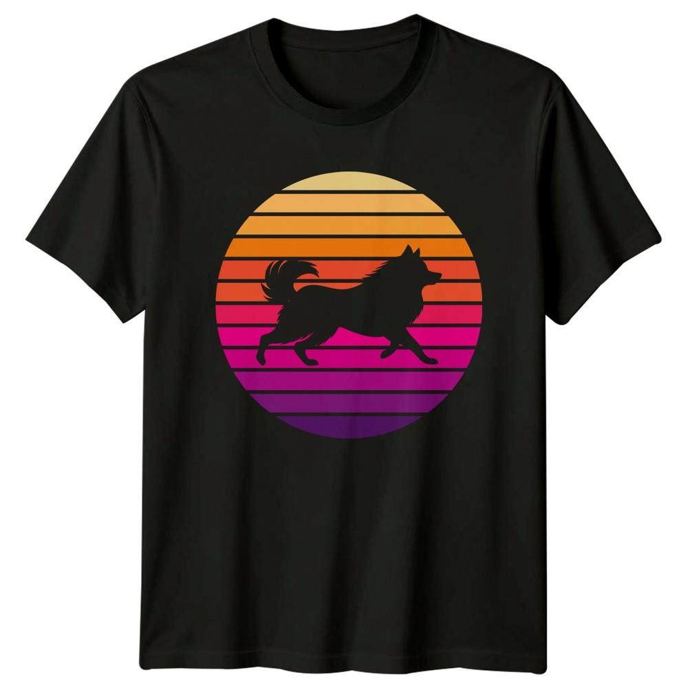Retro Sunset Dog Silhouette Design TShirt Spitz Owner Dog Lovers Christmas Gift