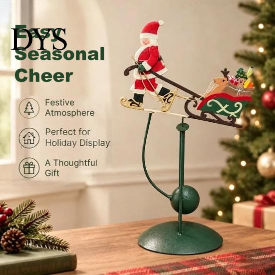 Festive Mantel Decoration Wobbly Santa on Reindeer Christmas Figurine, Metal Balancing Tabletop Decor, Table Decor Swinging Statue for Shelf
