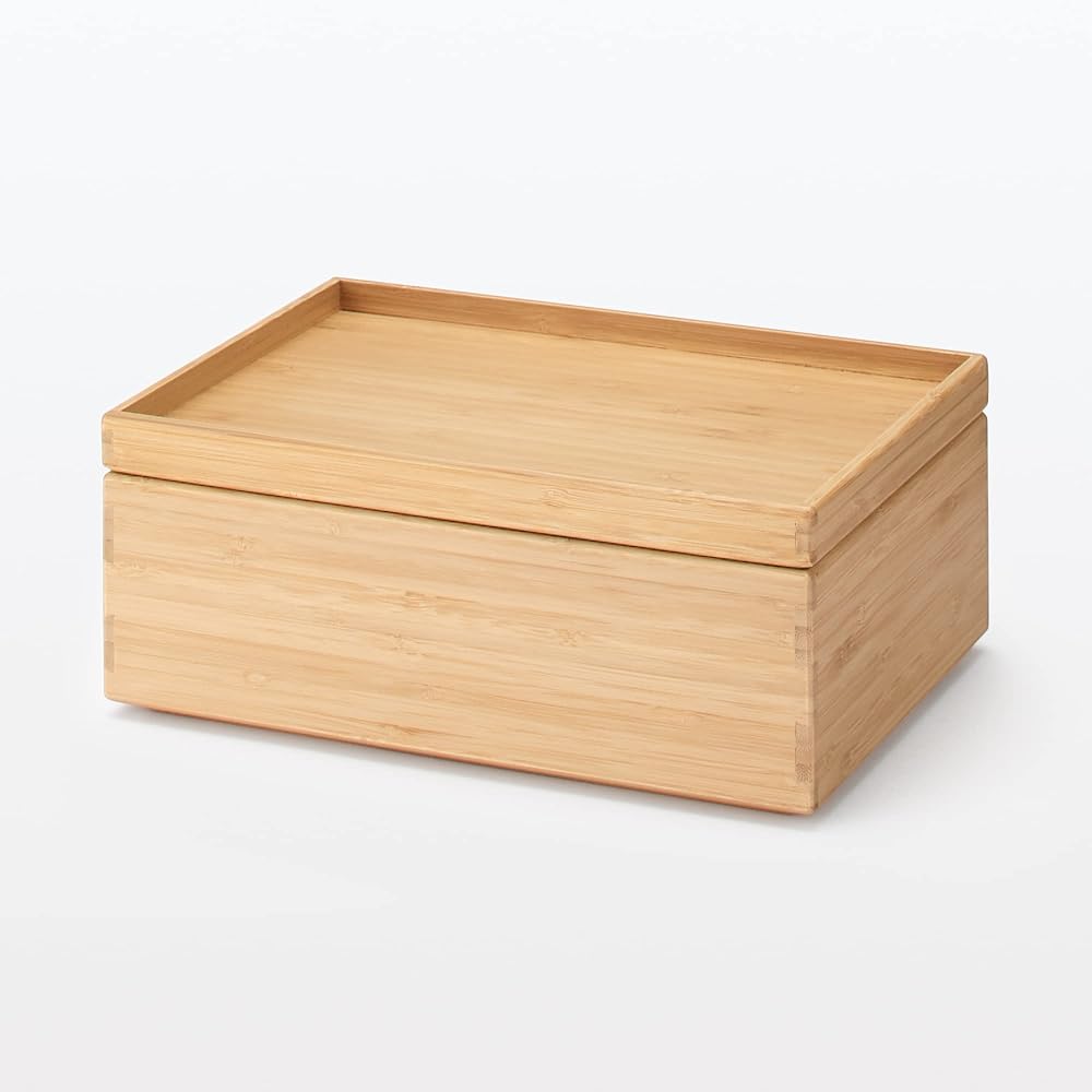 MUJI Stackable Bamboo Rectangular Storage Box with Half Lid, 26cm (W) X 185cm (D) X 25cm (H), Item