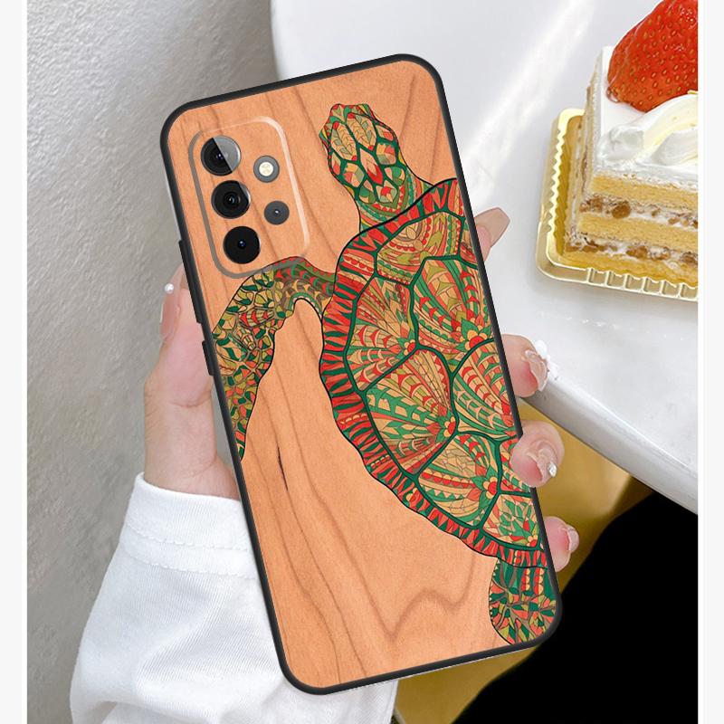 Turtle Wood Pattern Case For Samsung Galaxy A55 A35 A15 A14 A34 A54 A73 A53 A33 A23 A13 A12 A32 A52 A51 Cover