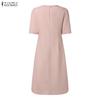 ZANZEA Women Casual Round Neck Elegant Summer Short Sleeve Dress
