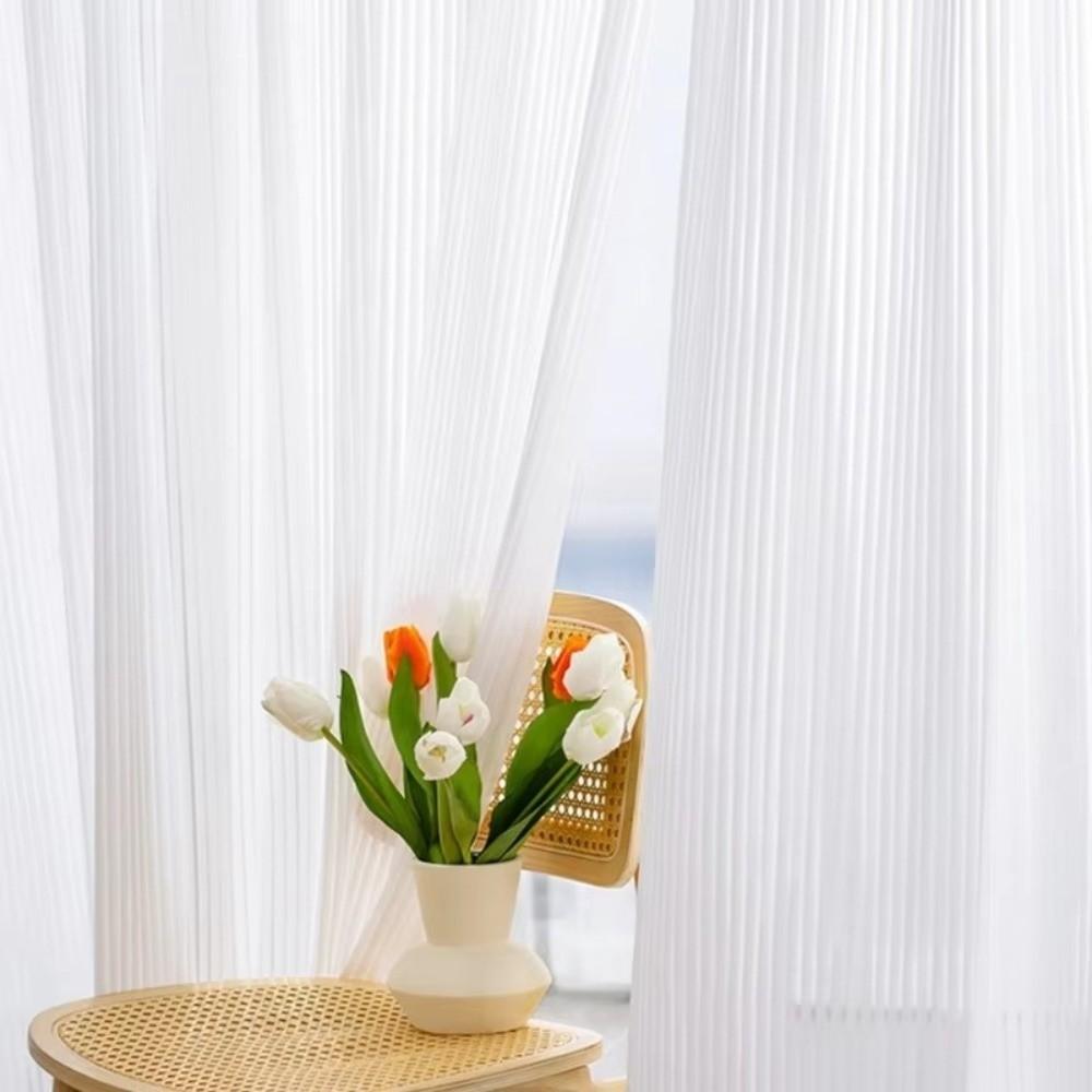 Soft Chiffon White Tulle Curtains 100*200cm Transparent Blinds Style Curtains Striped Vertical Breathable Privacy Sheer Curtain