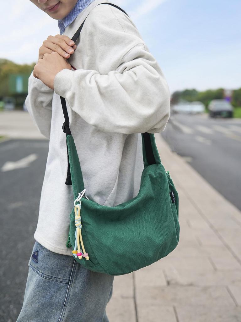 Korean Style Large Capacity Corduroy Shoulder Crossbody Bag - Simple & Fashionable Underarm Design