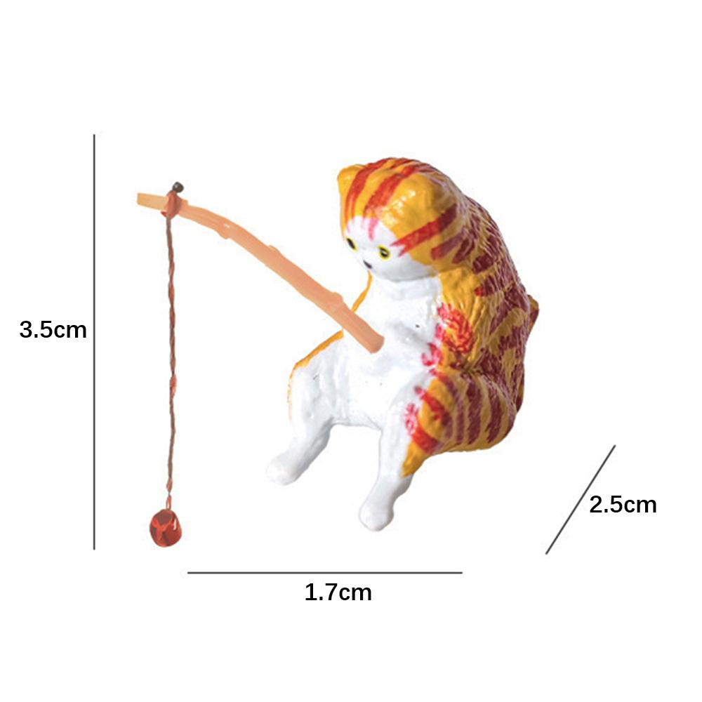 1/5pcs Cute Fishing Cat Ornaments Resin Fish Landscaping Mini Statue Cartoon Figurine Miniatures DIY Handcraft Home Decorations
