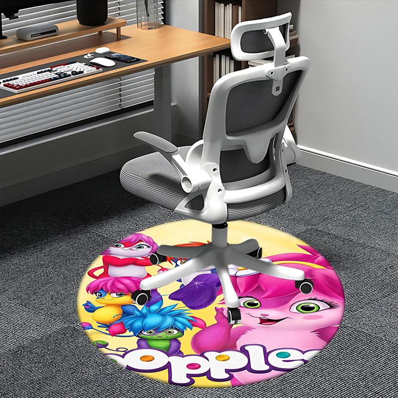 Popple Characters,Popple Friends Chair mat Round Rug Office carpet, Machine Washable, Non slip, Suitable for Living Rooms, Bedrooms 80cm