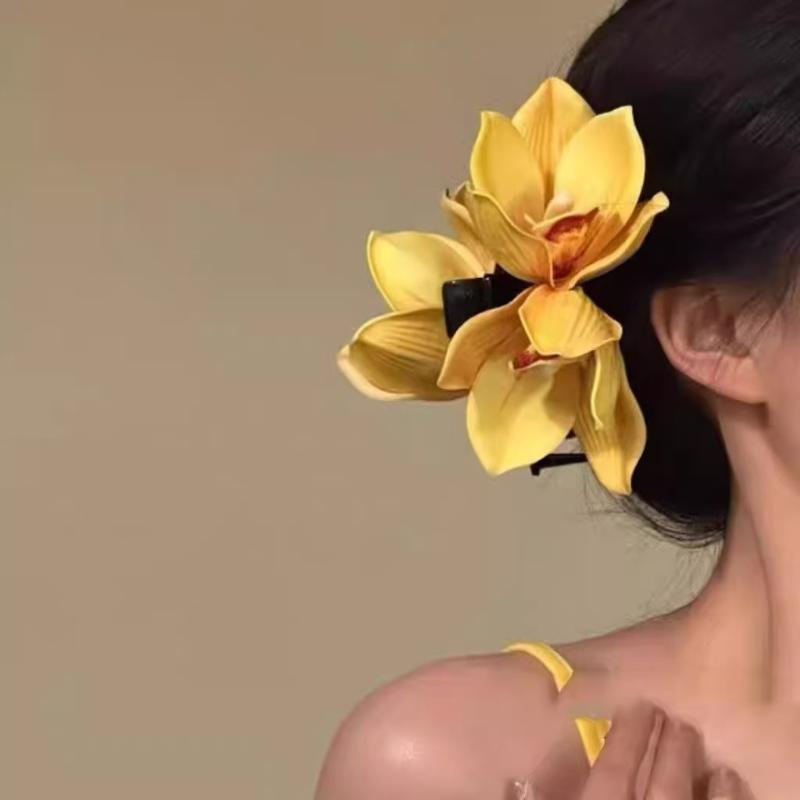 Large Orchid Flower Hair Claw Women Wedding Hair Clip Crab Girls Ponytail Shark Clip Headwear Hair Accessories