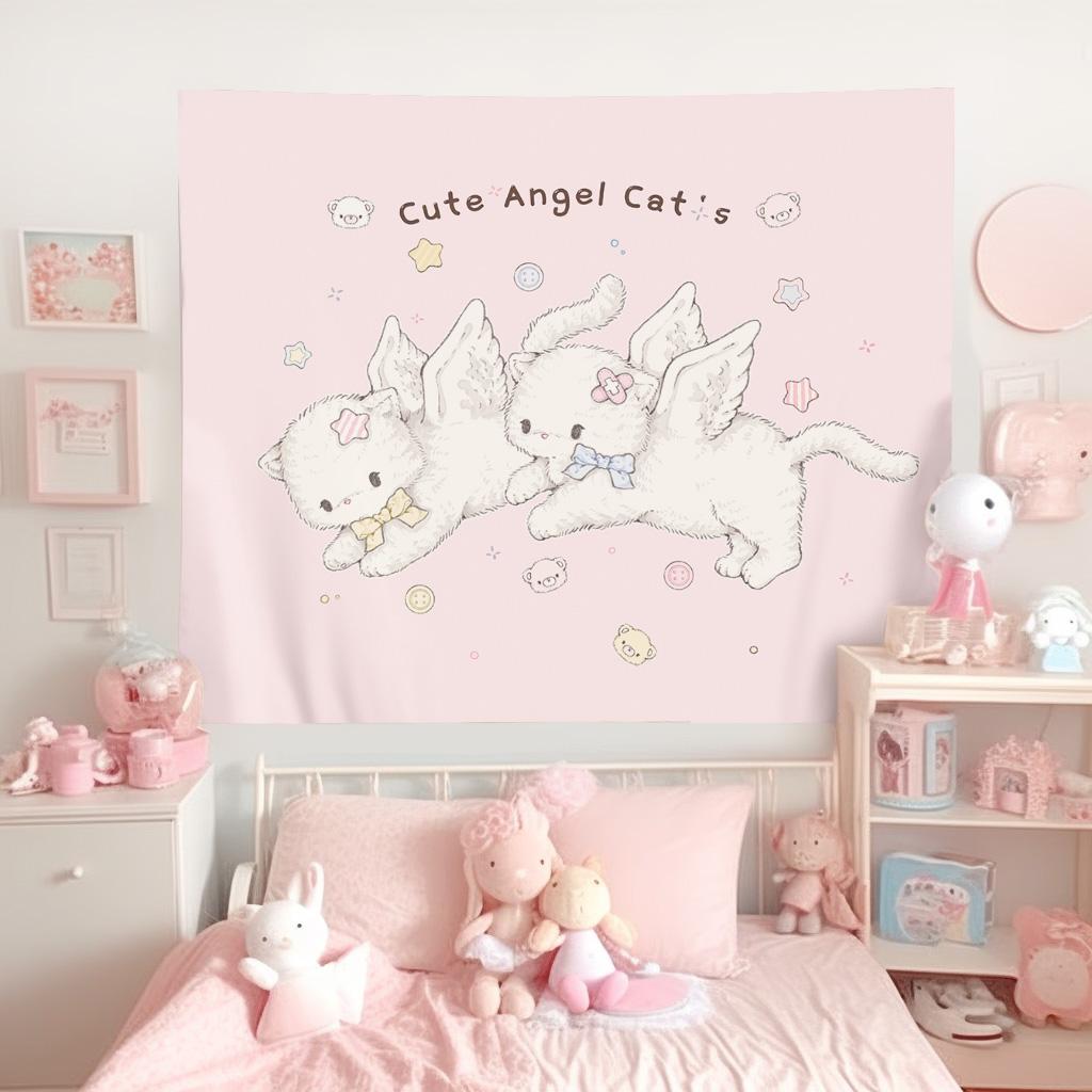 Kawaii Heimdekoration Katze Wandteppich Schlafzimmer Wohnheim Dekoration Hintergrundtuch Nachttisch Wandteppich Schlafzimmer Schreibtisch Dekoration