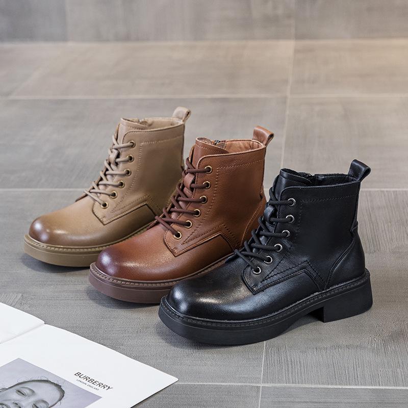 The First Layer of Cowhide Martin Boots for Women's Autumn and Winter 2025 New Retro Leather British Style Platform Women's Short Boots