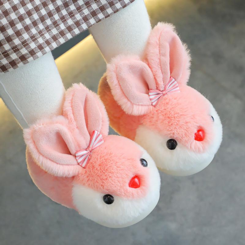 Kids' Winter Cotton Slippers - Cute Bunny Design, Warm, Non-Slip, Soft Sole for Girls and Boys