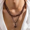 Vintage Wood Pearl Turquoise Necklace Wood Beads Geometric Gravel Chain  Women