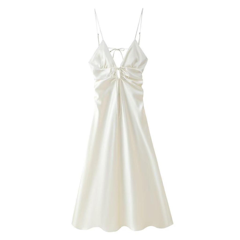 Spring/Summer 2025 European & American Sexy Hollow Silk Satin Dress for Women