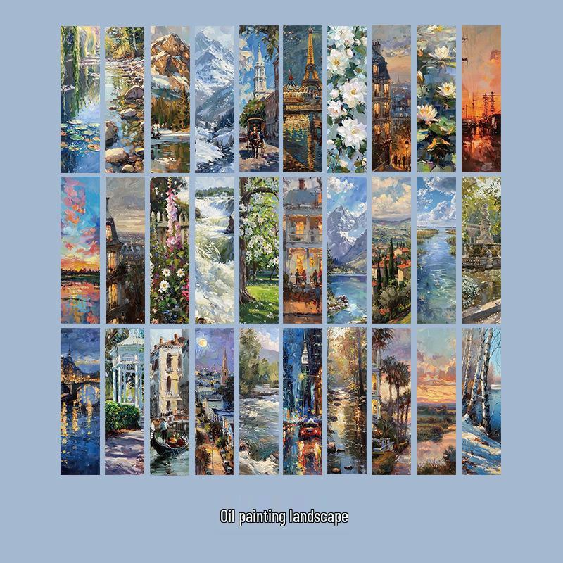 Micro Ink Set de Marcapáginas de Paisaje de Pintura al Óleo de 30 Hojas: Creativos Clips de Libro DIY para Estudiantes y Entusiastas del Arte