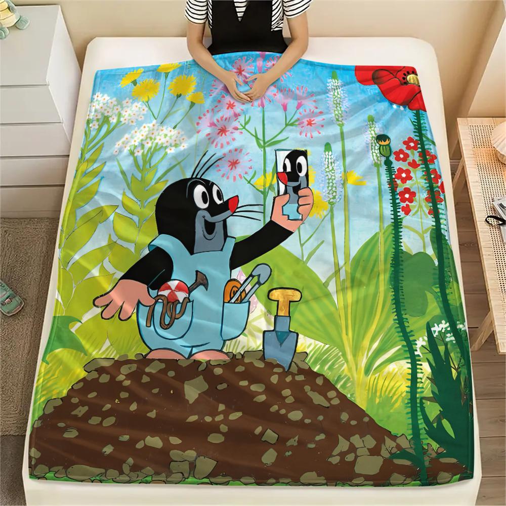 1 Stück Krtek-Print Flanelldecke, Hohe Qualität für alle Jahreszeiten, Heimdekoration, Wärme und Komfort, Perfekt für Weihnachtsgeschenke 80cm x 120cm