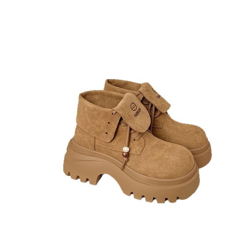 Leather Martin Boots Women's Thick-soled Heightening Small Men Wear Two Short Boots 2025 Autumn New Locomotive Tooling Boots