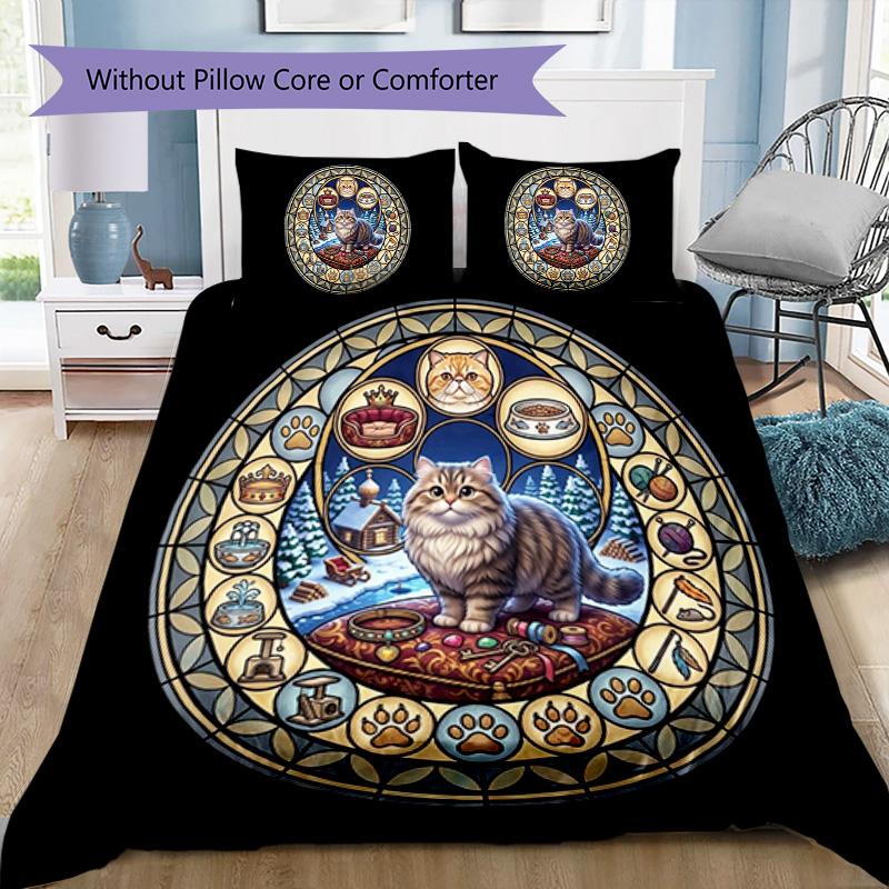 Royal Cats Winter Retreat Pattern Bedding,Quilt Set Quilt Cover Pillowcase Home Birthday Gift (1*duvet Cover+2*pillowcase,without Core)