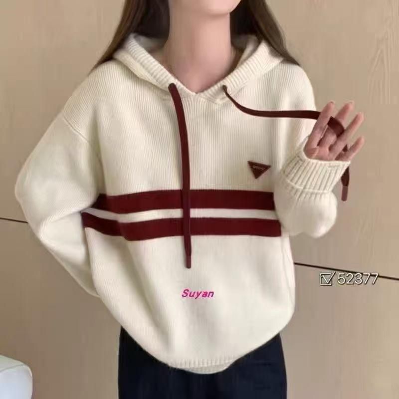 Women's Striped Color Block Knit Sweater: Hooded, Loose Fit, Versatile Autumn/Winter Top