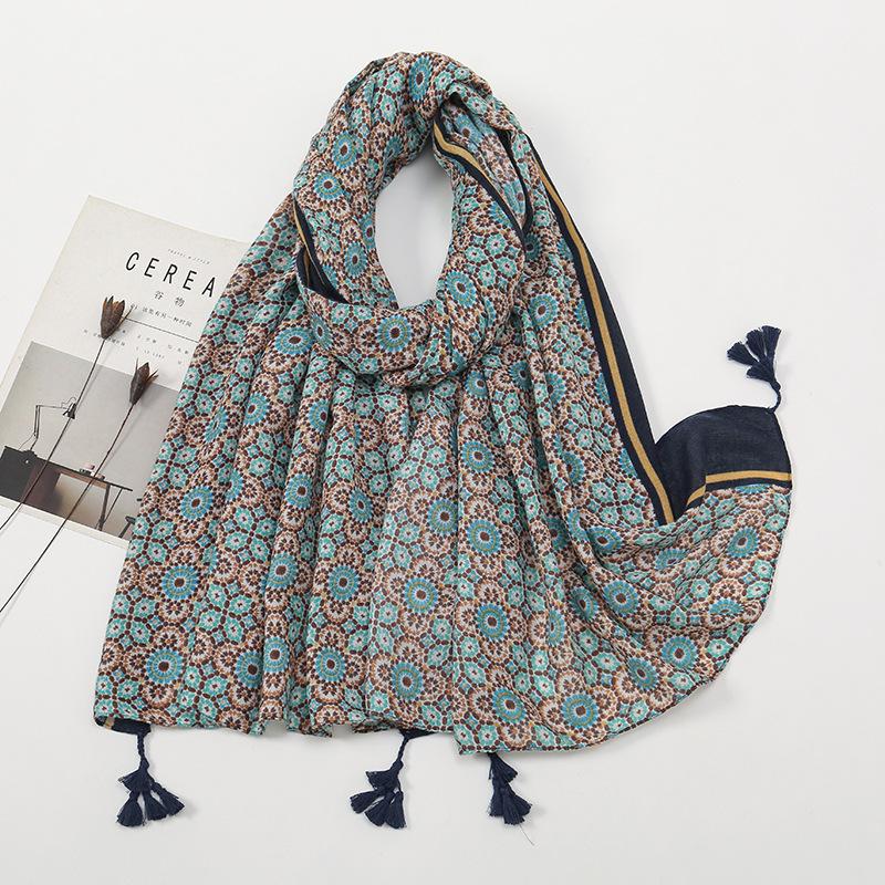 Literarischer kleiner frischer Retro-Fransenschal aus Baumwolle und Leinen, schöner bedruckter Seidenschal für Damen, japanischer Sonnenschutzschal