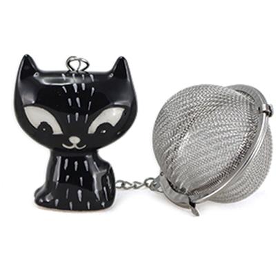 [R6764] - Ceramic Tea Infuser 'Cats' Black - 50x40x20 Mm
