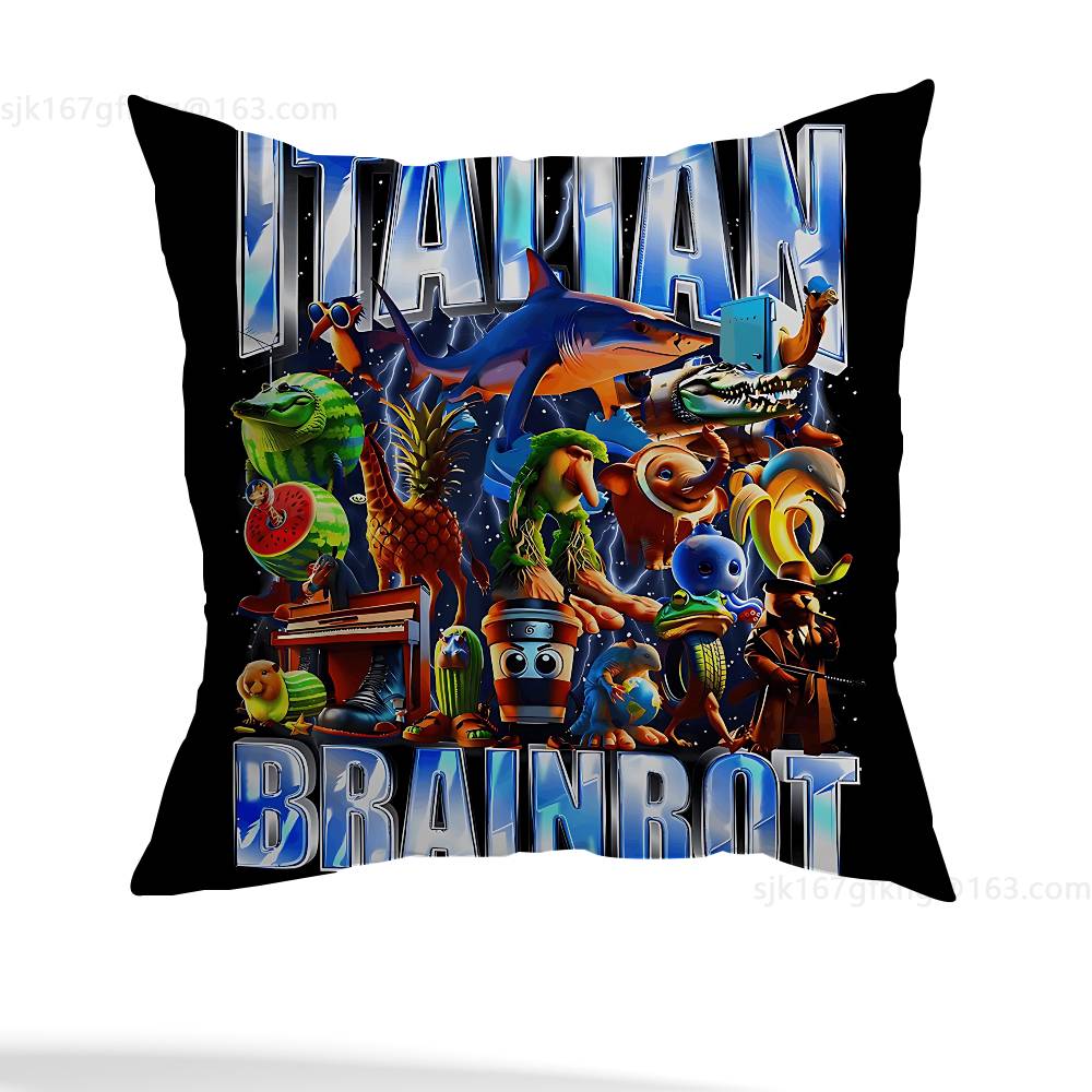 ITALlAN Brainrot Creative Pillow Case Anti-dustmite Pillowcase Invisible zipper silky short plush Sofa cushion cover