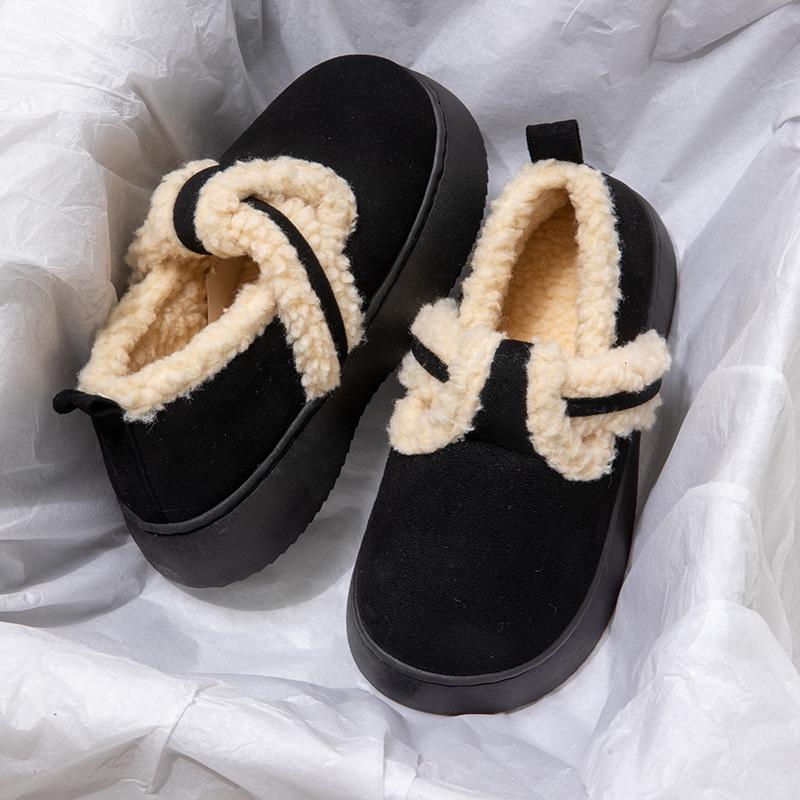Nanbo Wan Women's Winter Non-Slip Cotton Slippers with Heeled Thick Sole and Plus Velvet Warmth for Indoor-Outdoor Wear.
