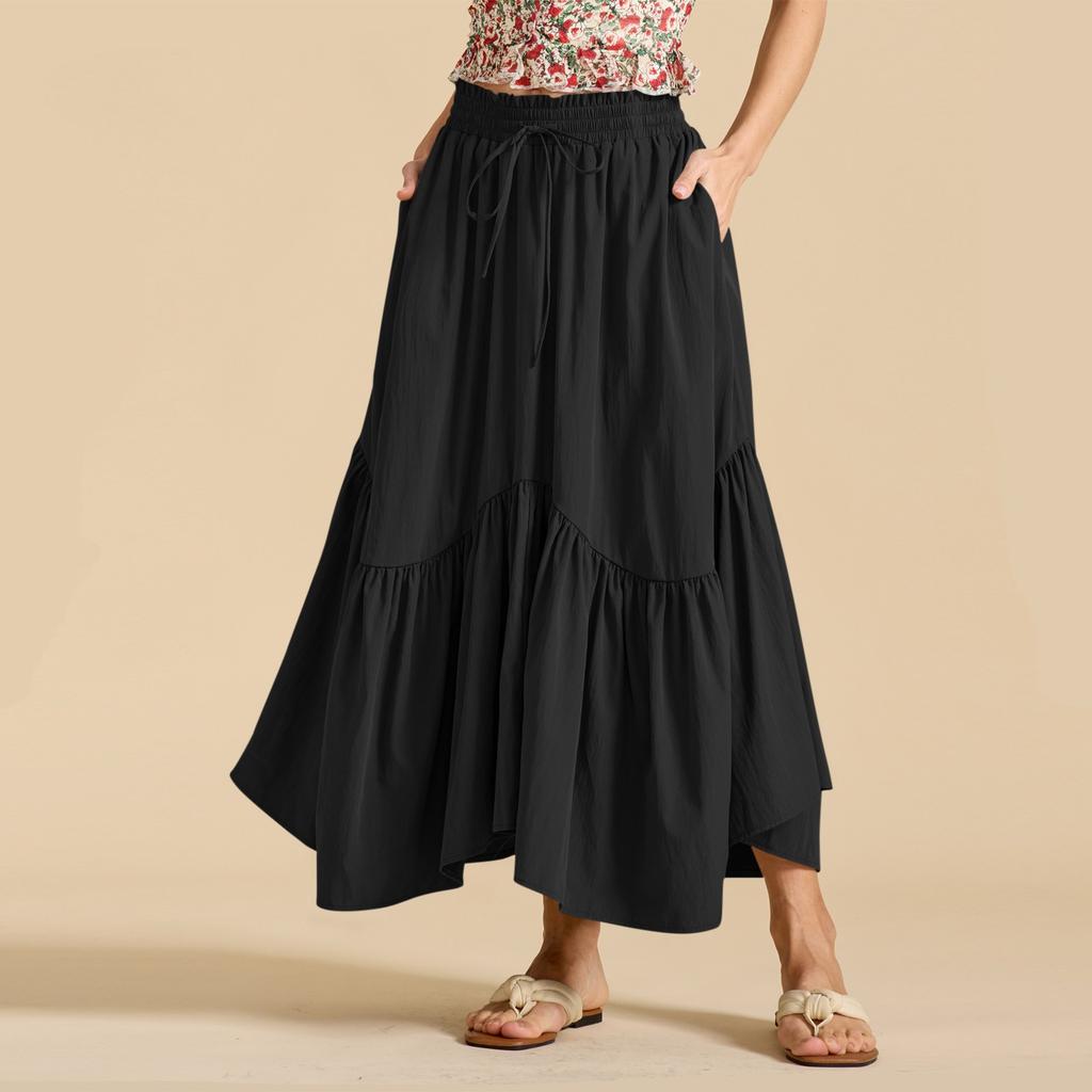 Women's Fashionable Retro High Waisted Long Skirt With Pockets