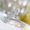 Adjustable Open Bypass Ring with Double Flower Design Pear-Cut Cubic Zirconia Stones Silver Tone Floral Statement Ring for Women