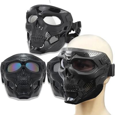 .Totenkopfmaske Motorradmaske Fahrradfahren Winddicht Vollgesichts-Skelett-Schutzmaske Farbige Brille Taktisches Fahrrad-Set
